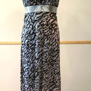 My Michelle, Black & Silver Stripe Dot Print, Silver Empire Waist Maxi Dress L